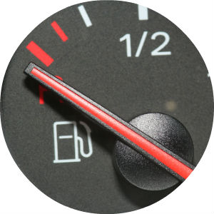 Close Up of Fuel Gauge with the Needle on E
