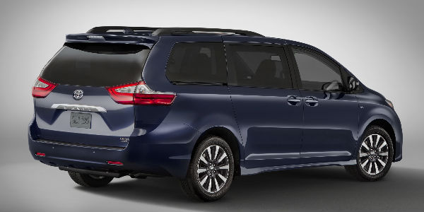 Purple 2018 Toyota Sienna Rear and Side Exterior on Gray Background