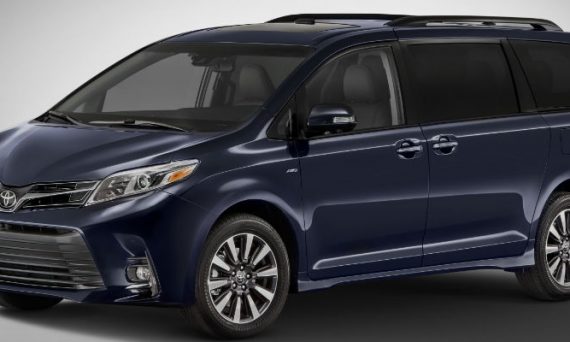 Purple 2018 Toyota Sienna Front and Side Exterior on Gray Background