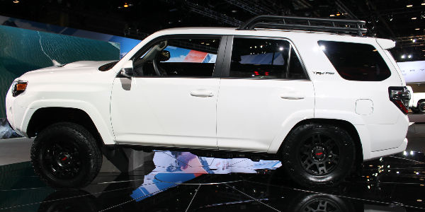 Super White 2019 Toyota 4Runner TRD Pro Side Exterior on Stage at Chicago Auto Show