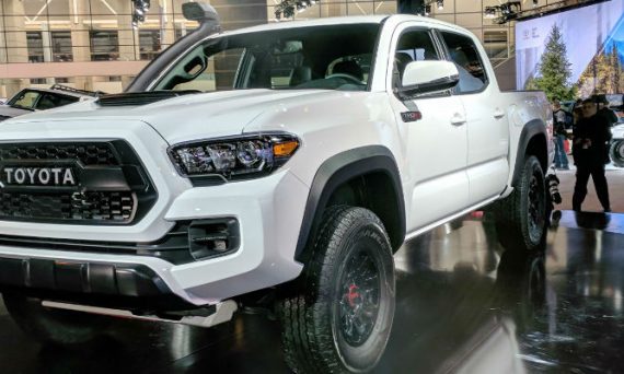 Super White 2019 Toyota Tacoma TRD Pro Front Exterior on Stage at Chicago Auto Show