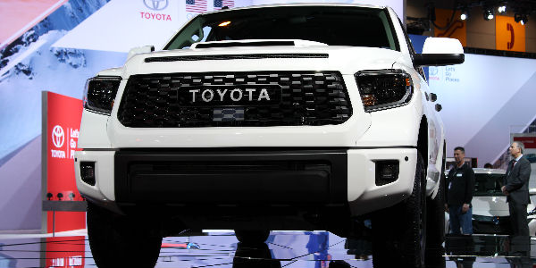 Close Up of 2019 Toyota Tundra TRD Pro Front End on Stage at Chicago Auto Show