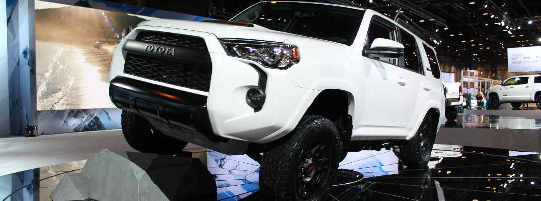 Super White 2019 Toyota 4Runner TRD Pro Front Exterior on Stage at Chicago Auto Show