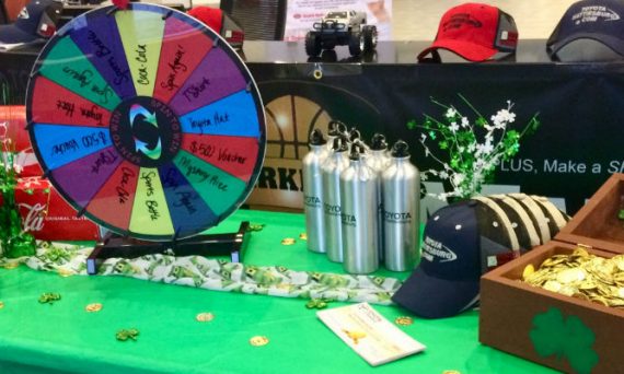 Picture of the Prize Wheel and Table at Toyota of Hattiesburg Lucky Leprechaun Madness Sale