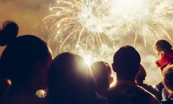 Silhouette of Families Watching 4th of July Fireworks