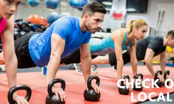 workout class doing pushups